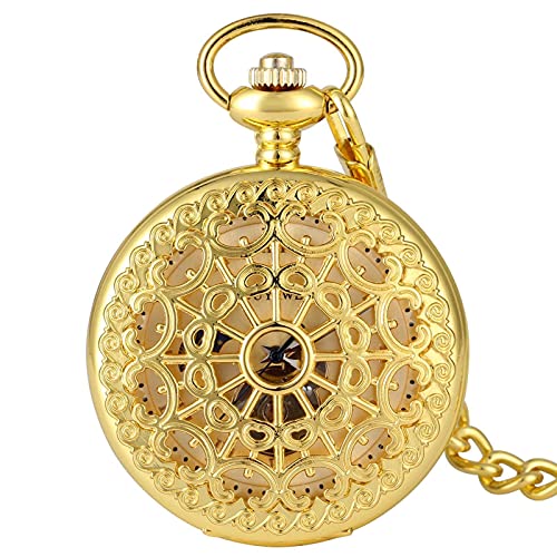 Gentleman Pocket Watch, Pocket watch,Hollow Roman Numerals Display Hand Winding Retro Mechanical Pocket Watch Men's Gift (Color : Gold) steampunk buy now online