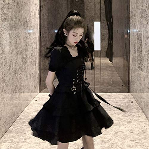 Yunbai Lolita Dresses Gothic Lolita Dress Lovely Dress Square Collar Japanese Style Loli Clothes Halloween Costumes For Women Black Dress Slim (Color : Black Dress, Size : Small) steampunk buy now online
