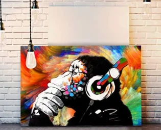 CanvasArtShop MONKEY DJ BANKSY COLOURFUL SWIRL CANVAS STREET WALL ART PRINT ARTWORK GORILLA (8in x 12in / 20cm x 30cm) steampunk buy now online