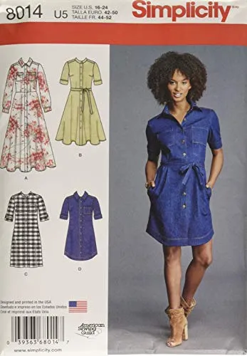 Simplicity Sewing Pattern 8014U5 Misses' Shirt Dress, Paper, White, U5 (16-18-20-22-24) steampunk buy now online