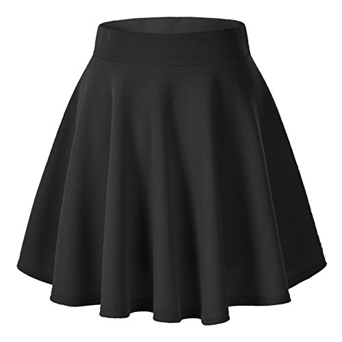 Urban CoCo Women's Basic Solid Versatile Stretchy Flared Casual Mini Skater Skirt (Medium, Black) steampunk buy now online