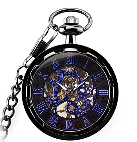 Gentleman Pocket Watch, Pocket watch,Roman Numerals Mechanical Men's and Women's Chain Hollow Manual Winding Pocket Watch (Color : Black) steampunk buy now online