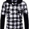Iris Sprite Men Hooded Plaid Shirts Button Splice Sweatshirt Long Sleeve Lattice Tops (Black and White, XXL) steampunk buy now online