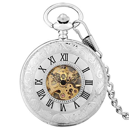 Gentleman Pocket Watch, Pocket watch,Hollow double-sided opening mechanical pocket watch (Color : Silver) steampunk buy now online
