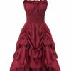 SCARLET DARKNESS Women Smocked Waist A-Line Dress Sleeveless High Low Dress Cocktail Party Dress Red XL SL2160-2 steampunk buy now online