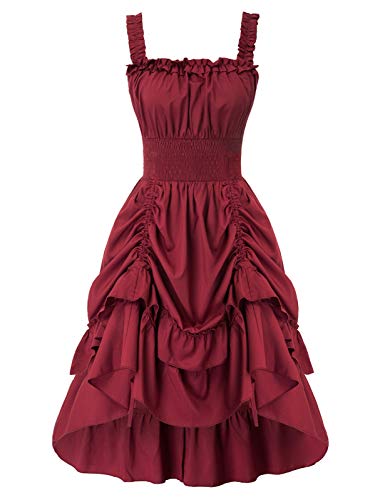 SCARLET DARKNESS Women Smocked Waist A-Line Dress Sleeveless High Low Dress Cocktail Party Dress Red XL SL2160-2 steampunk buy now online