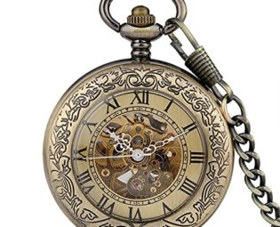 Gentleman Pocket Watch, Pocket watch,Men's Automatic Mechanical Vintage Copper Automatic Roman Numeral Pocket Watch (Color : Bronze) steampunk buy now online