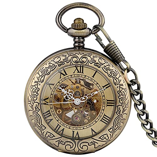 Gentleman Pocket Watch, Pocket watch,Men's Automatic Mechanical Vintage Copper Automatic Roman Numeral Pocket Watch (Color : Bronze) steampunk buy now online