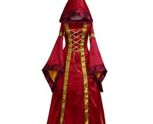 BIBOKAOKE Maxi Dresses Women's Gothic Steampunk Long Sleeve Medieval Dress with Hood Dress Flare Sleeves Evening Dresses Cosplay Costume Retro Princess Renaissance Punk Dresses Floor Length Dress steampunk buy now online