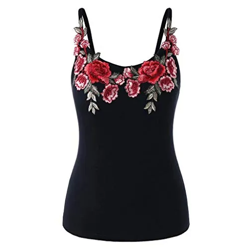 Kobay Women Sexy Tank Tops, Ladies' Plus Size Rose Embroidery Floral Camisole Tops Shirt Blouse Fashion steampunk buy now online