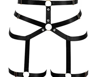 Women's Strappy Leg Harness Garter Belt Adjust High Waist Stockings Suspender Dance (Black-Gold) steampunk buy now online