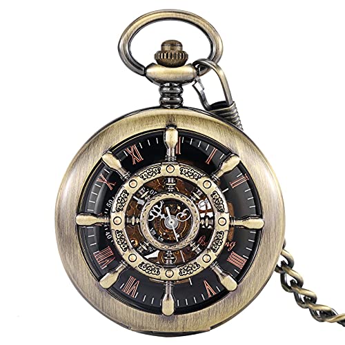 Gentleman Pocket Watch, Pocket watch,Brass skeleton manual mechanical pocket watch with Roman numerals and black dial (Color : Bronze) steampunk buy now online