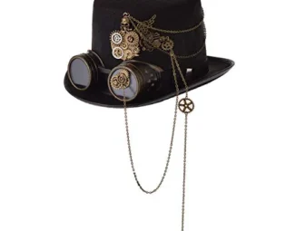 COSDREAMER Unisex Steampunk Top Hats Halloween Costume Hat with Goggles (58cm) Black steampunk buy now online