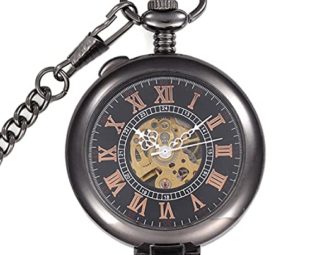 Gentleman Pocket Watch, Pocket watch,Automatic mechanical luminous pointer hollow engraving men's and women's pocket watches (Color : Black) steampunk buy now online