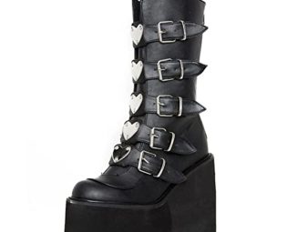 Womens High Platform Mid Calf Chunky High Heel Round-Toe Back-Zip Motorcycle Knee High Boots Combat Boots For Women steampunk buy now online