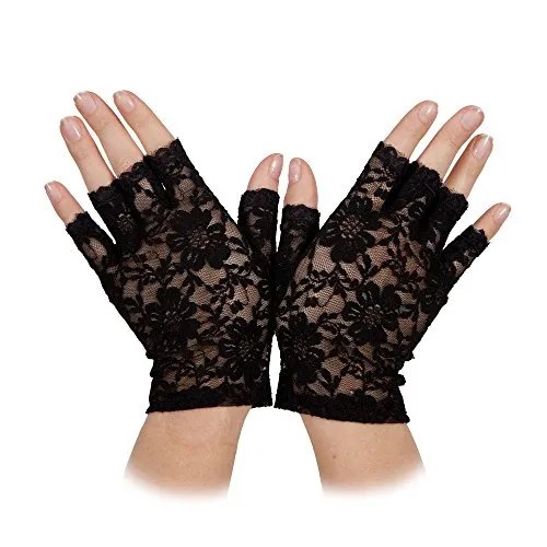 Ladies Short Lace Gloves Black Accessory for 80s 50s Victorian Fancy Dress steampunk buy now online