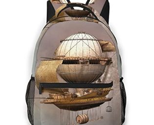 Classic Casual Backpack,Vintage Steampunk Airship - 3D,Large Business Water Resistant Computer Daypack College School Bookbag steampunk buy now online
