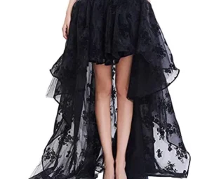 Abuyall Women Lace Tutu Gothic Skirt Vintage Asymmetrical Steampunk Costume Black M steampunk buy now online