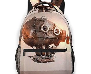 Casual Backpack，Steampunk Airship Gears Chessboard Flight，Travel Bookbag With Zipper，For Business, School, Work, Laptop Bookbag 16"X11.5"X8" steampunk buy now online