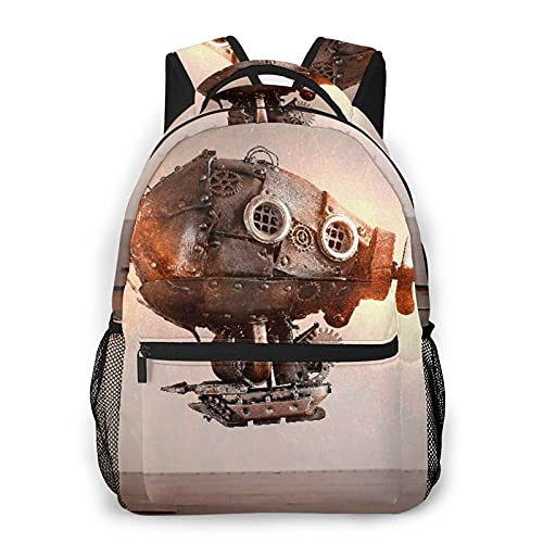 Casual Backpack，Steampunk Airship Gears Chessboard Flight，Travel Bookbag With Zipper，For Business, School, Work, Laptop Bookbag 16"X11.5"X8" steampunk buy now online