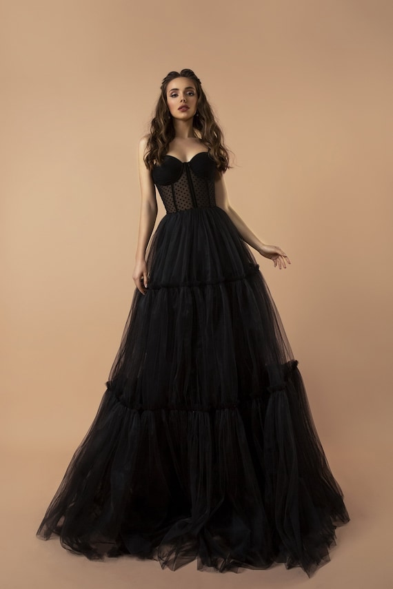 Black Dress, Tulle Dress, Maxi Dress, Party Dress, Christmas Gown, Sleeveless Evening Dress, Evening Gown, Wedding Guest Dress, Corset Dress by OlenaDresses steampunk buy now online