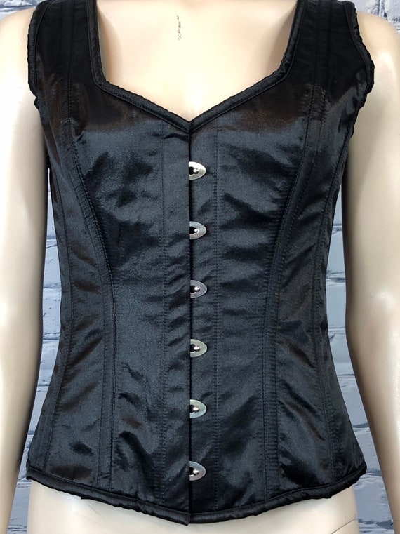 Black Satin Burlesque Goth Steampunk Bustier Lace Up Corset Top M L by DivaInWonderland steampunk buy now online