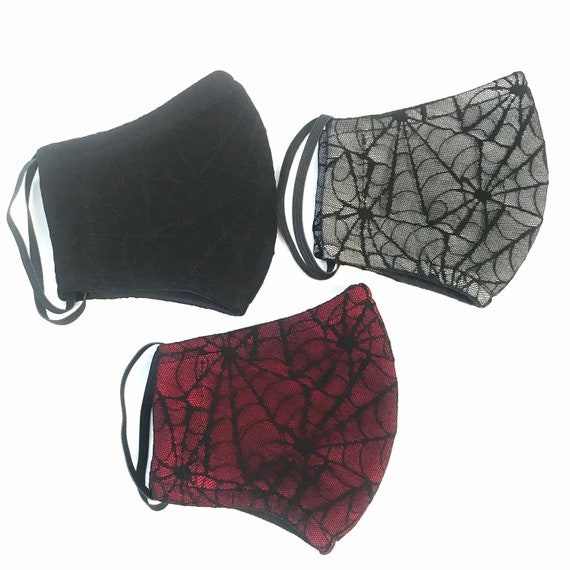Gothic Spiderweb Face Mask With Nose Wire & Pockets For Insert Your Filter, Adult 8” Kid 6” Hand Made USA by studioxtc steampunk buy now online