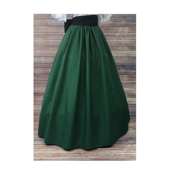 Green Skirt and Sash - Renaissance Civil War Victorian Southern Belle LARP Cosplay Dickensonian Pioneer-dress costume-cotton-drawstring by ArtsyCreations423 steampunk buy now online