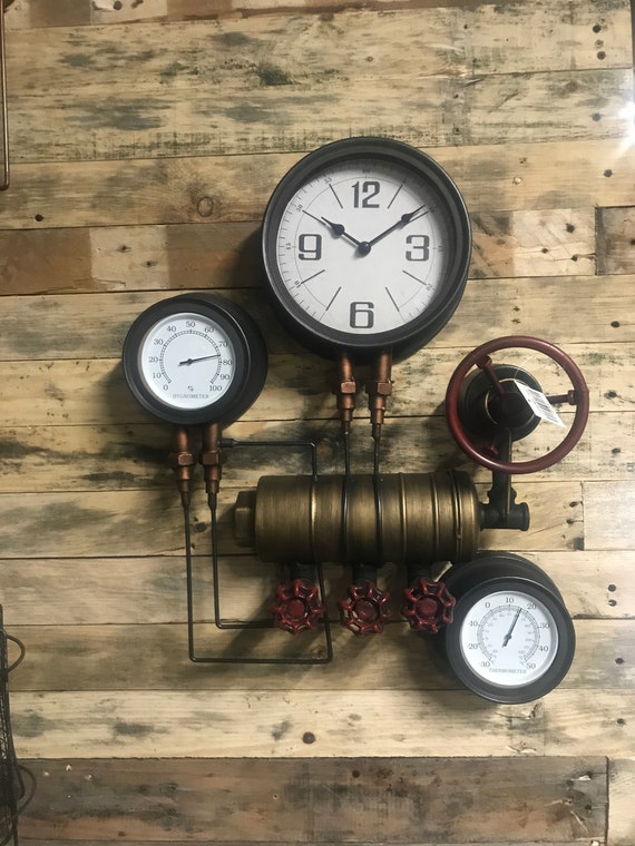 Industrial Wall Clock - Steampunk Wall clock with metal and pipe water fittings - Industrial Clock ID7328 by idustrialdesignco steampunk buy now online