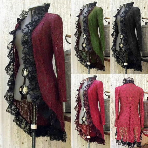 Jacket Long Dress Vintage Women Medieval Steampunk Stand Collar Dress Lace Up Cardigan Jacket Dress Lady Autumn Dress Black Red by Flipflow steampunk buy now online