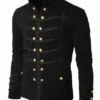 Men Handmade 100% Cotton black Embroidery BLACK Military Napoleon Hook Jacket by SportsManiaBoutique steampunk buy now online