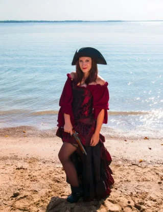 Pirate Corset Black and Burgundy, Costume, Custom XS-3X, Gothic Victorian Steampunk Steel-Boned Real Corset, Western, Medieval, Maroon, Red by SilverLeafCostumes steampunk buy now online