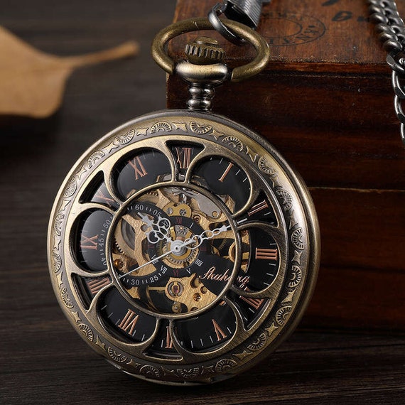 Pocket Watch Mens Gift Anniversary Birthday Wedding Usher Groomsman Christmas Pocket Watches UK Present Chain Steampunk Double Half Hunter by PocketWatchUK steampunk buy now online