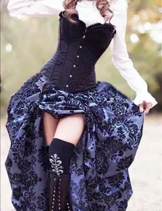 Ready to ship Steampunk Victorian SKIRT ONLY Taffeta Bustle Skirt Purple & Black DAMASK Costume for Cosplay Halloween by MajesticVelvets steampunk buy now online