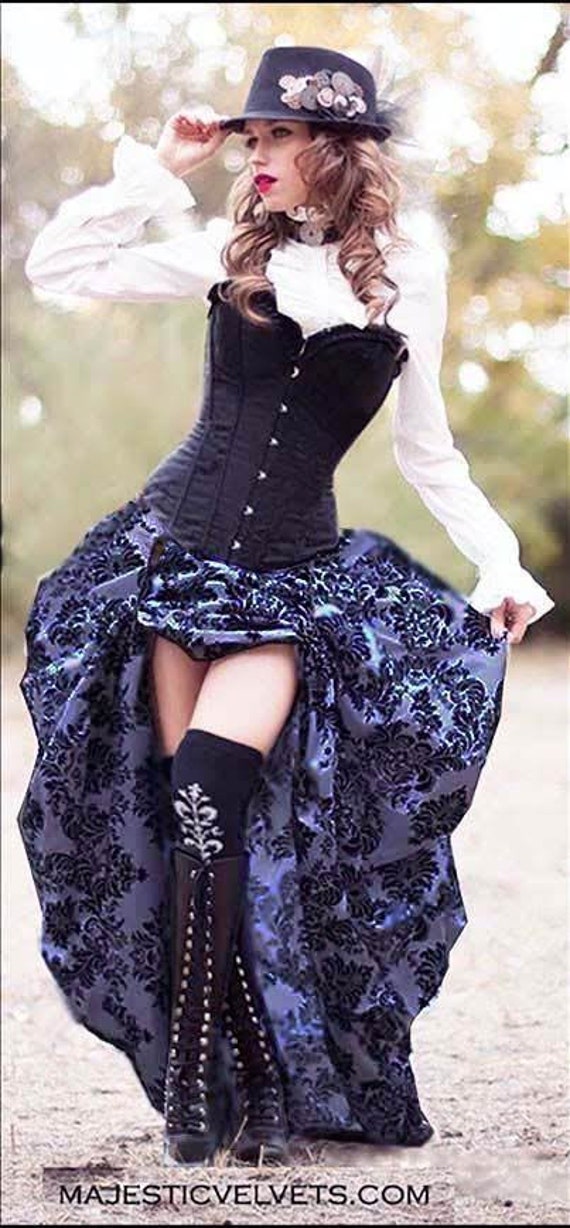 Ready to ship Steampunk Victorian SKIRT ONLY Taffeta Bustle Skirt Purple & Black DAMASK Costume for Cosplay Halloween by MajesticVelvets steampunk buy now online