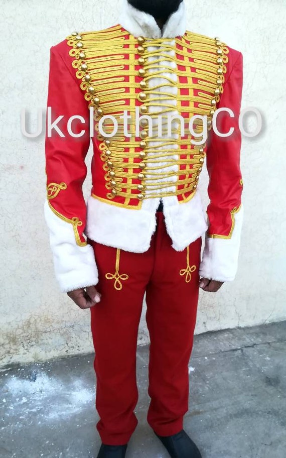 Red Leather Hussars Jacket with Gold Frogging - Steampunk Military Uniform leather hussar Red jacket. Full dress hussar jacket by UkclothingCO steampunk buy now online
