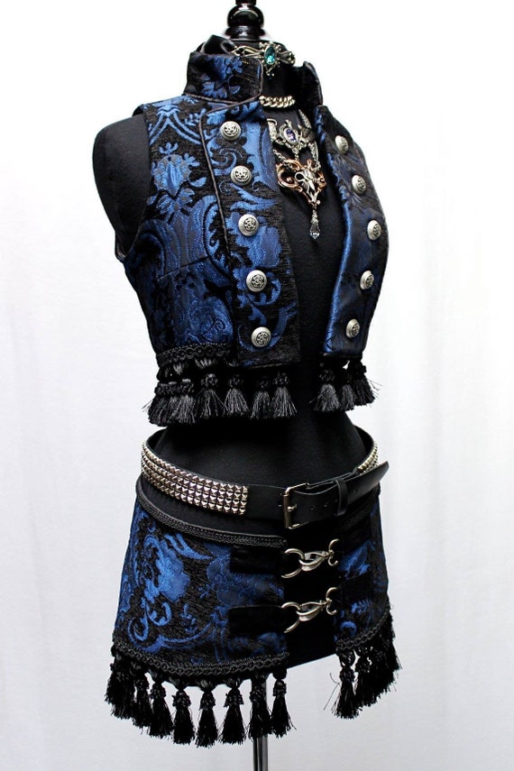 TOREADOR VEST - Blue/Black tapestry by ShrineofHollywood steampunk buy now online