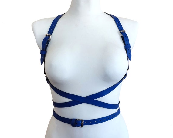 Vegan Leather Open Breast Harness with Crossed Straps • Eco Leather Chest Harness • Custom Size Available • Leather Lingerie by PainfulTouch steampunk buy now online