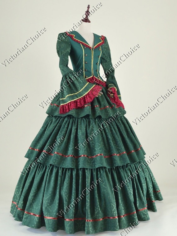 Victorian Christmas Holiday Ball Gown, Mrs Claus Dress, Civil War Belle Scarlett O'Hara Dress, Dickens' Carol Caroler Dress, Theater Costume by VictorianChoice steampunk buy now online