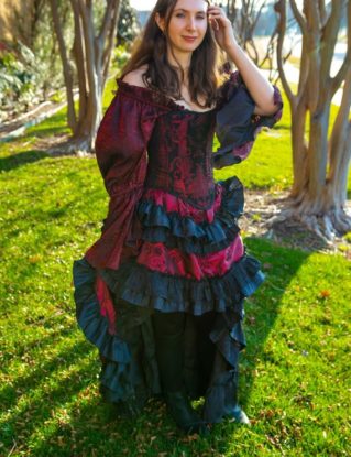 Wild West Skirt, Burgundy with Black Ruffles, Pirate Skirt, Western, Steampunk **FABRIC CHANGE - see description by SilverLeafCostumes steampunk buy now online