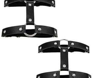 Aabellay 2PCS Double Row Garters Leg Ring Gothic Leg Elastic Punk Harness Garter Belt Adjustable Suspender with 2 Metal Clips – Black steampunk buy now online
