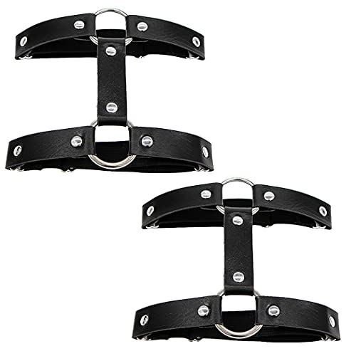 Aabellay 2PCS Double Row Garters Leg Ring Gothic Leg Elastic Punk Harness Garter Belt Adjustable Suspender with 2 Metal Clips – Black steampunk buy now online