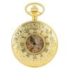 Gentleman Pocket Watch, Pocket watch,Golden mechanical hollow, manual winding, double opening side chain, hour hand (Color : Gold) steampunk buy now online