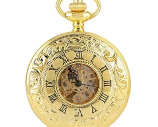 Gentleman Pocket Watch, Pocket watch,Golden mechanical hollow, manual winding, double opening side chain, hour hand (Color : Gold) steampunk buy now online