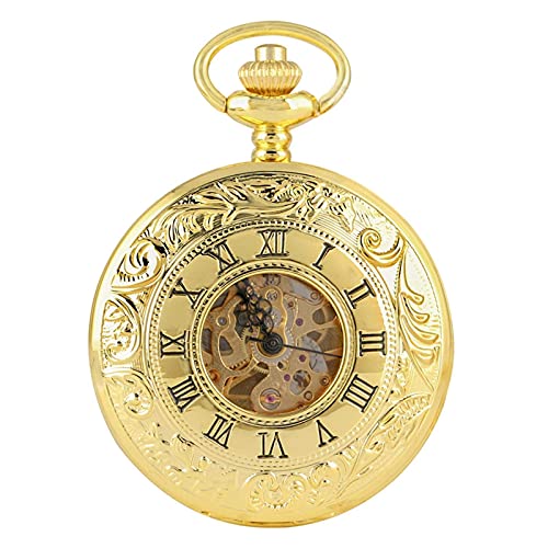 Gentleman Pocket Watch, Pocket watch,Golden mechanical hollow, manual winding, double opening side chain, hour hand (Color : Gold) steampunk buy now online