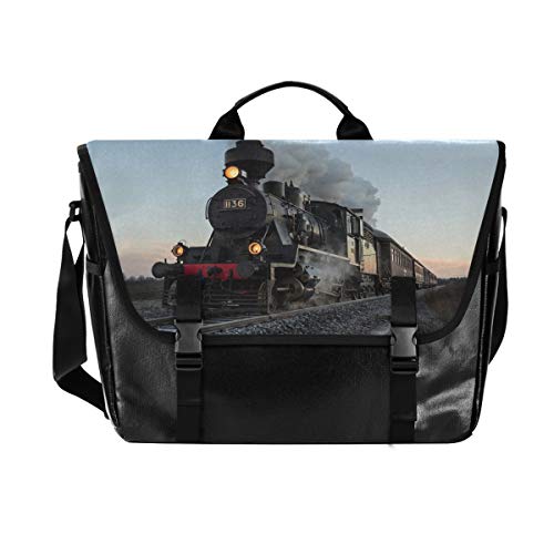 Hunihuni Messenger Bag Steam Train Canvas Laptop Briefcase Tote Satchel Bag for Men with Shoulder Strap Suit for 15 Inch steampunk buy now online