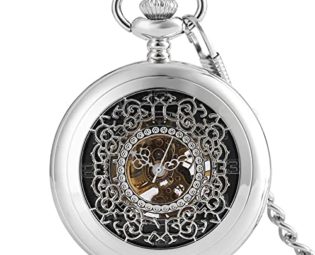 Gentleman Pocket Watch, Pocket watch,Mechanical skeleton manual winding steampunk pocket watch (Color : Silver) steampunk buy now online