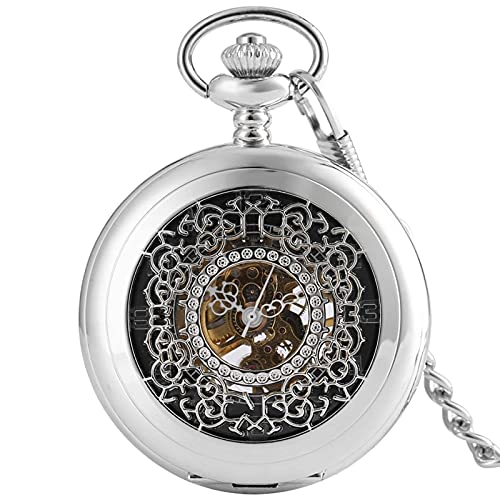 Gentleman Pocket Watch, Pocket watch,Mechanical skeleton manual winding steampunk pocket watch (Color : Silver) steampunk buy now online