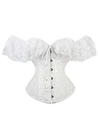 nvIEFE Women's Bustier Top Corset Bodyshaper Sexy Gothic Lace Up Floral Overbust Waist Trainer Slim Elastic Shaping Bodysuits Plus Size Lingerie (White Short Sleeve Corset, S) steampunk buy now online