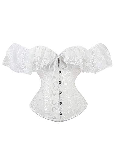 nvIEFE Women's Bustier Top Corset Bodyshaper Sexy Gothic Lace Up Floral Overbust Waist Trainer Slim Elastic Shaping Bodysuits Plus Size Lingerie (White Short Sleeve Corset, S) steampunk buy now online